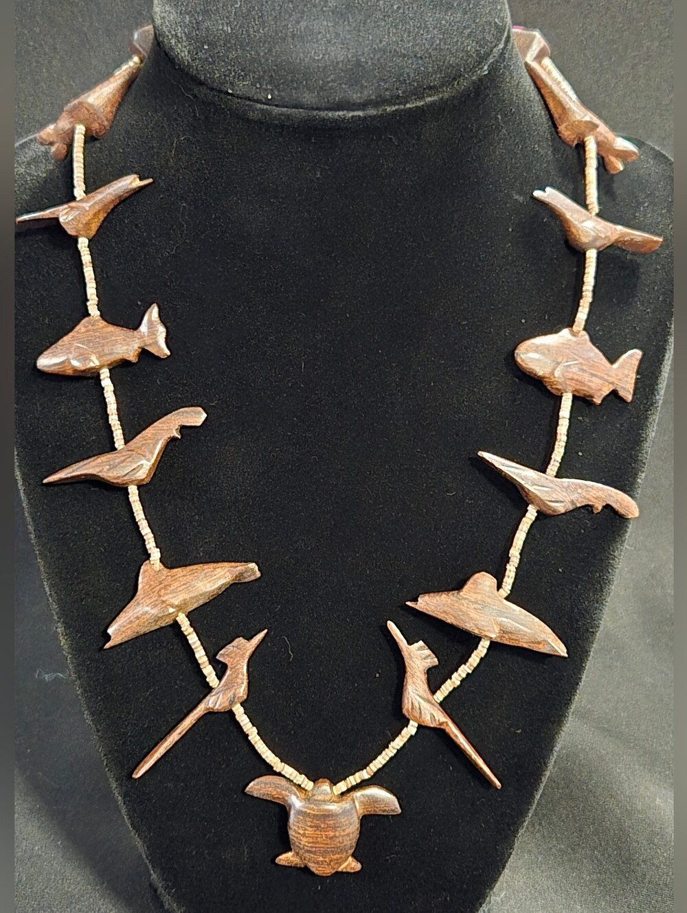 Zuni Hand-Carved Sea Creature Necklace in Dark Brown